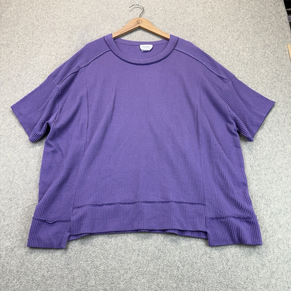 Andrée by Unit Women's Purple Textured Waffle Knit Short Sleeve Top Size 1X